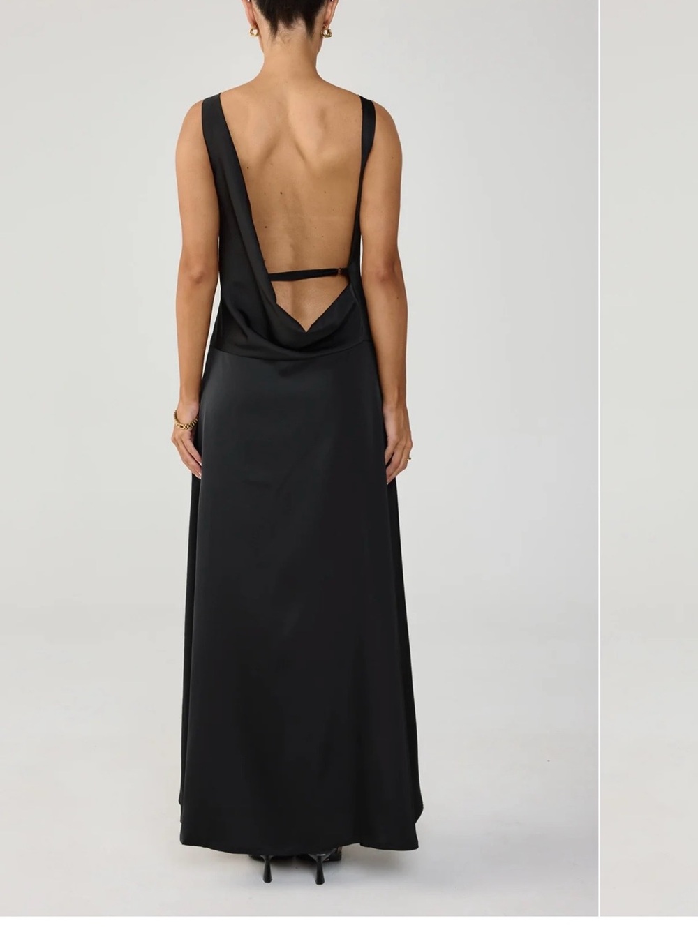 Satin Black Backless Maxi Dress with Cowl Back Detail